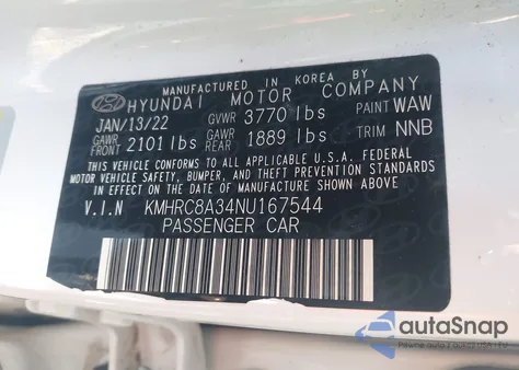 2022 Hyundai Venue Sel из США, поврежденный, VIN KMHRC8A34NU167544